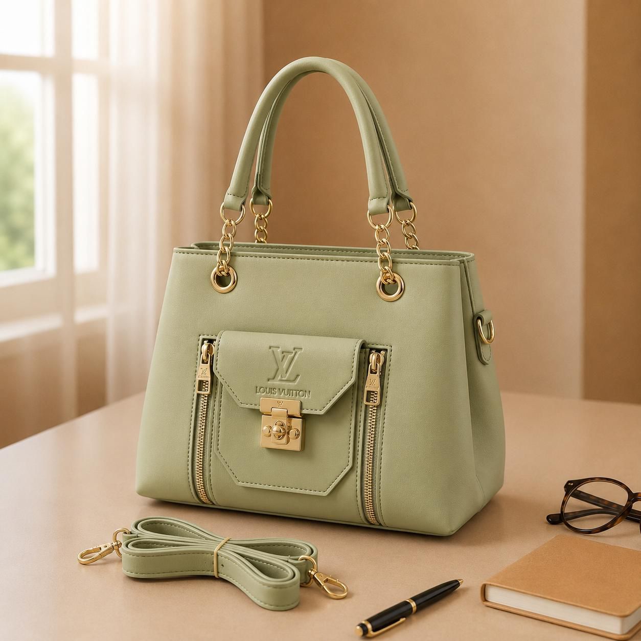 Luxury Chain Handle Tote Handbag