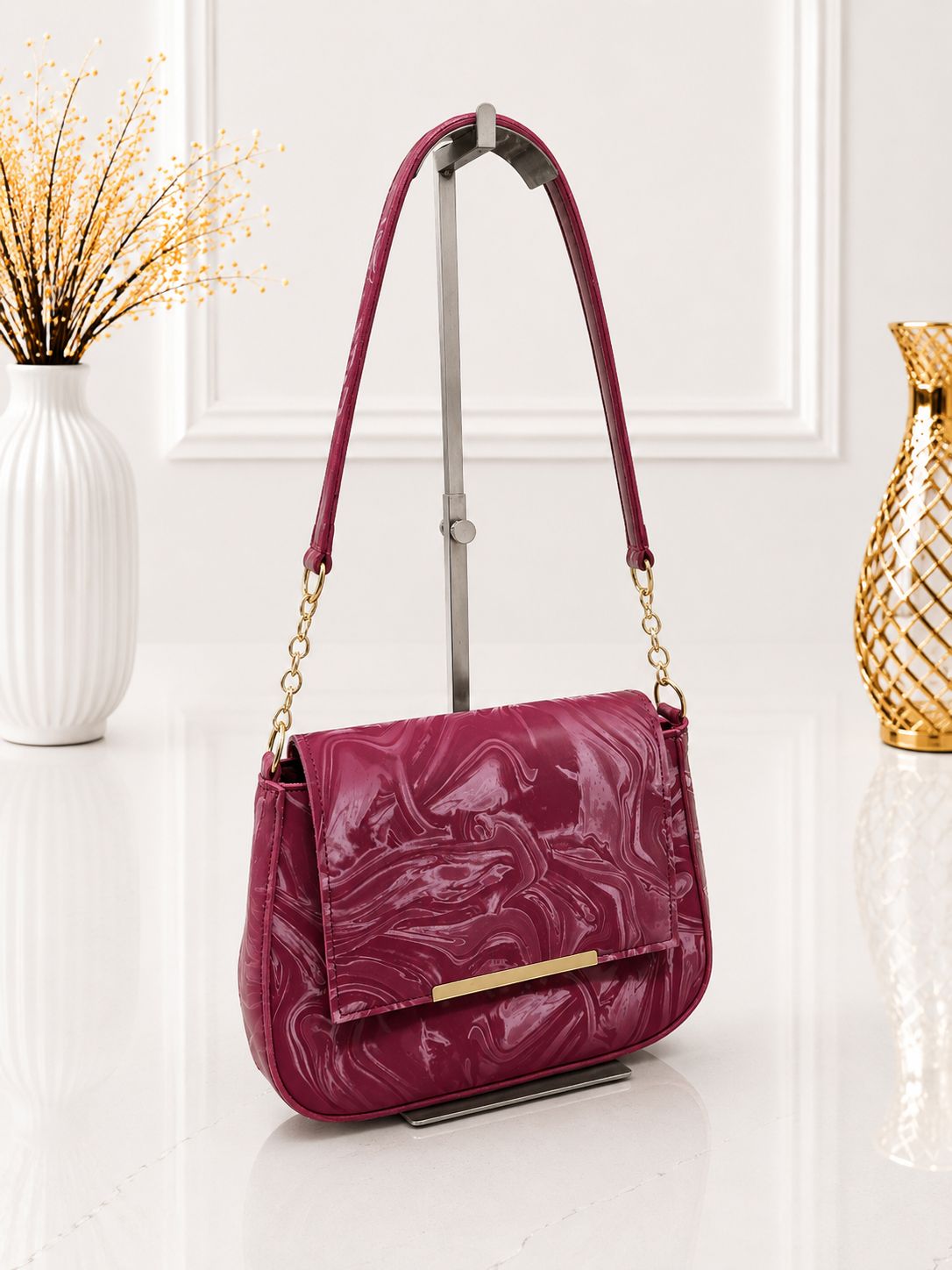 Marble Glossy Shoulder Bag for Women