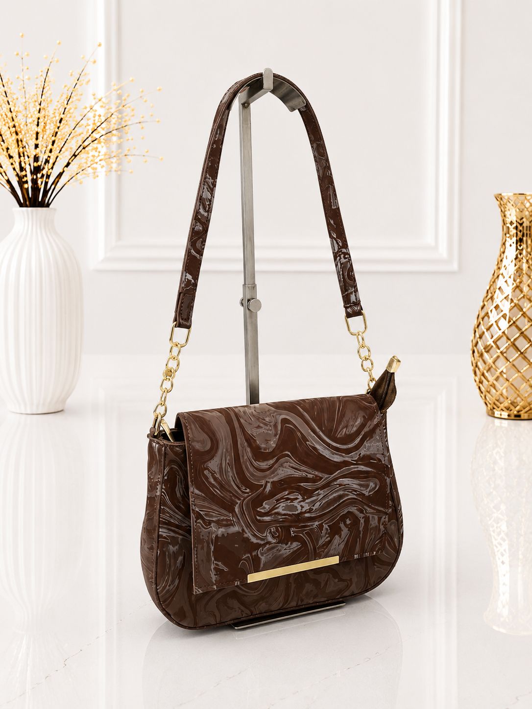 Marble Glossy Shoulder Bag for Women