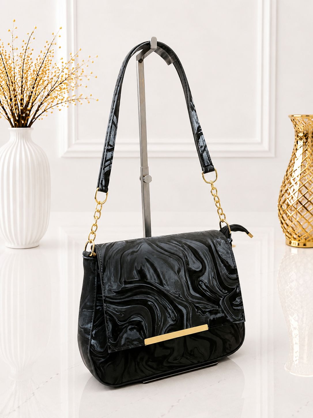 Marble Glossy Shoulder Bag for Women