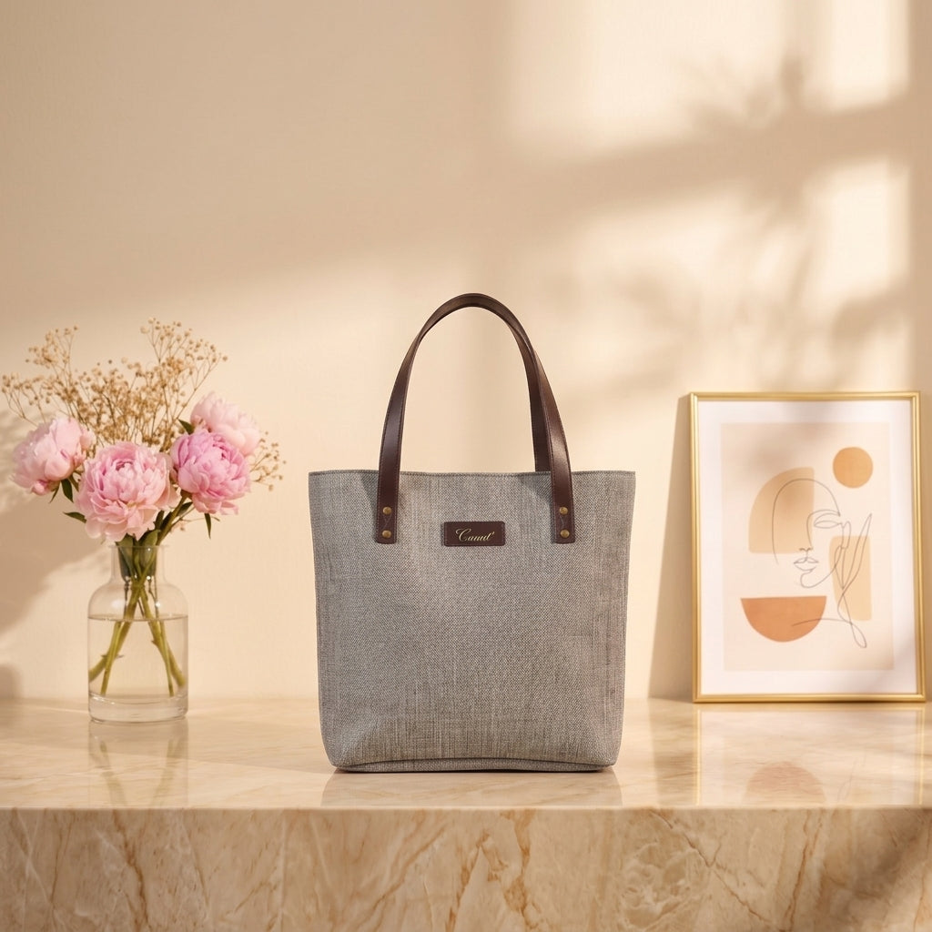 Classic Canvas Tote Bag with Leather Handles