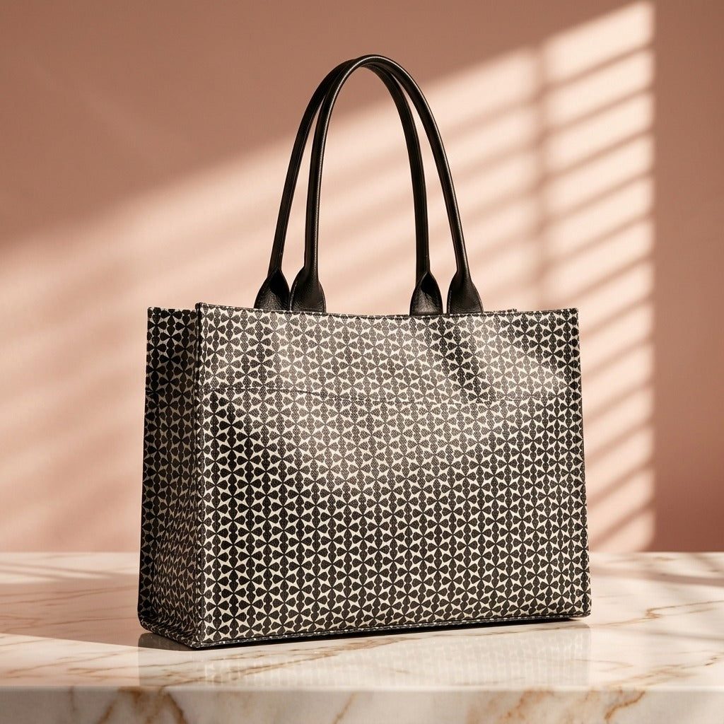 Premium Geometric Printed Tote Bag – Black & White