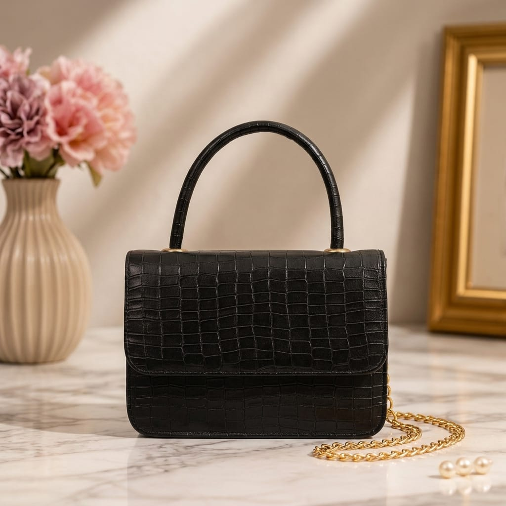 Croc-EmbossedTop Handle Bag