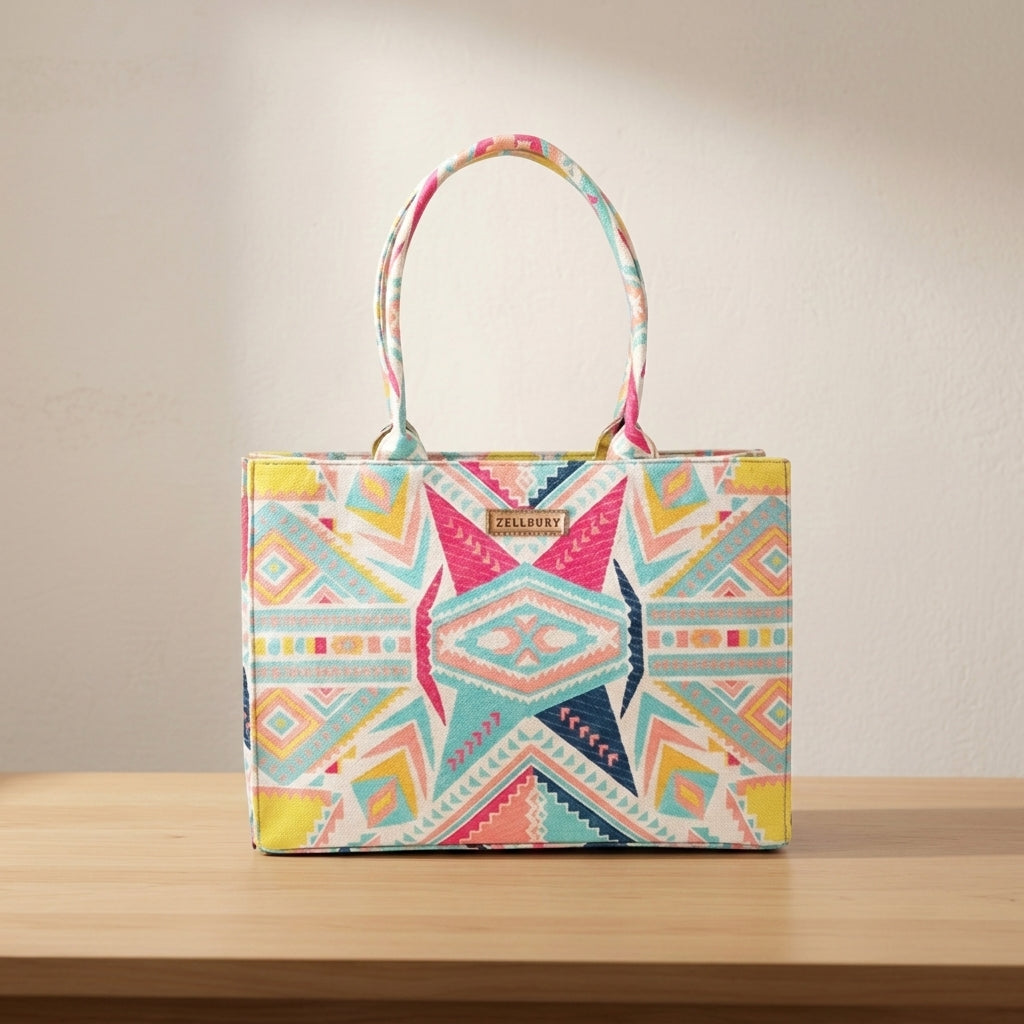 Pastel Aztec Print Structured Tote Bag