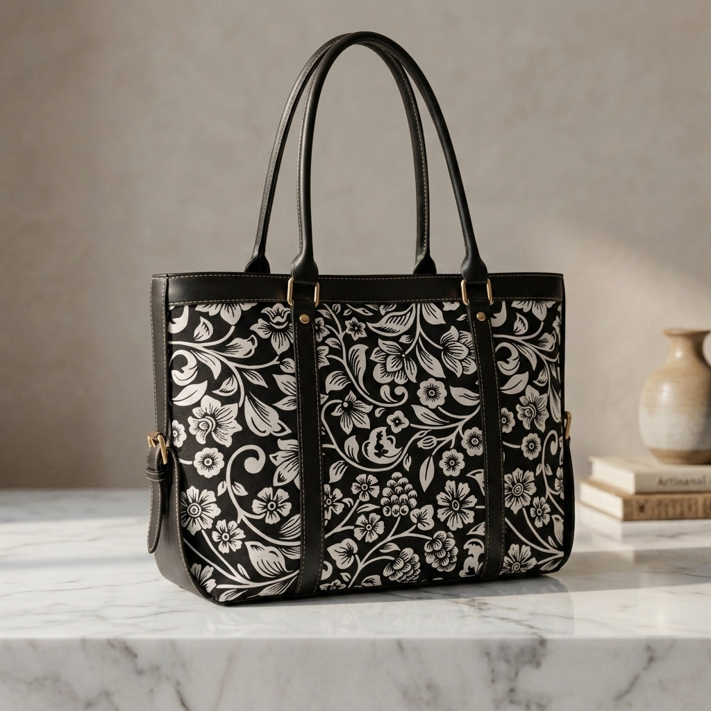 Midnight Bloom Floral Canvas Tote Bag