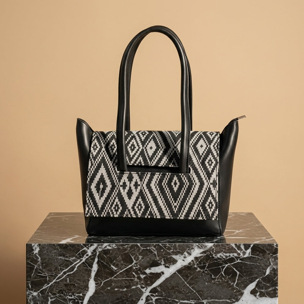 Elegant Monochrome Geometric Pattern Tote Handbag