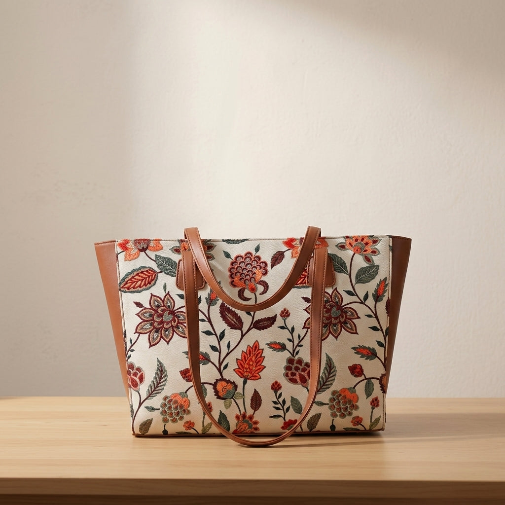 Elegant Floral Botanical Print Tote Handbag