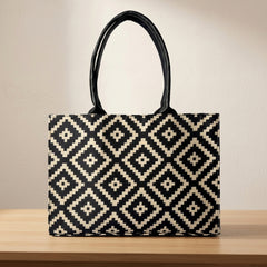 Classic Monochrome Geometric Print Tote Bag