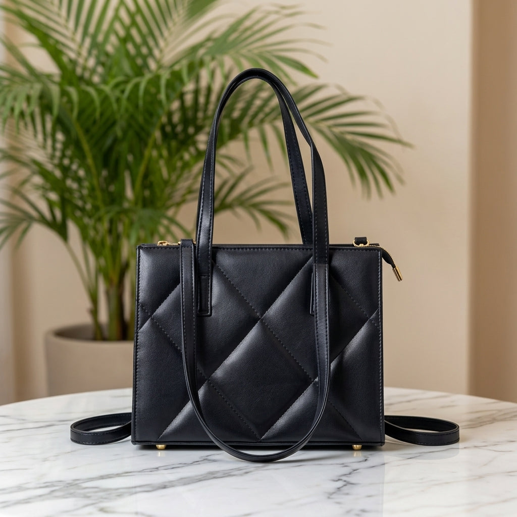 Quilted Structured Tote Handbag