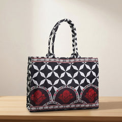 Modern Geometric Floral Print Canvas Tote Bag