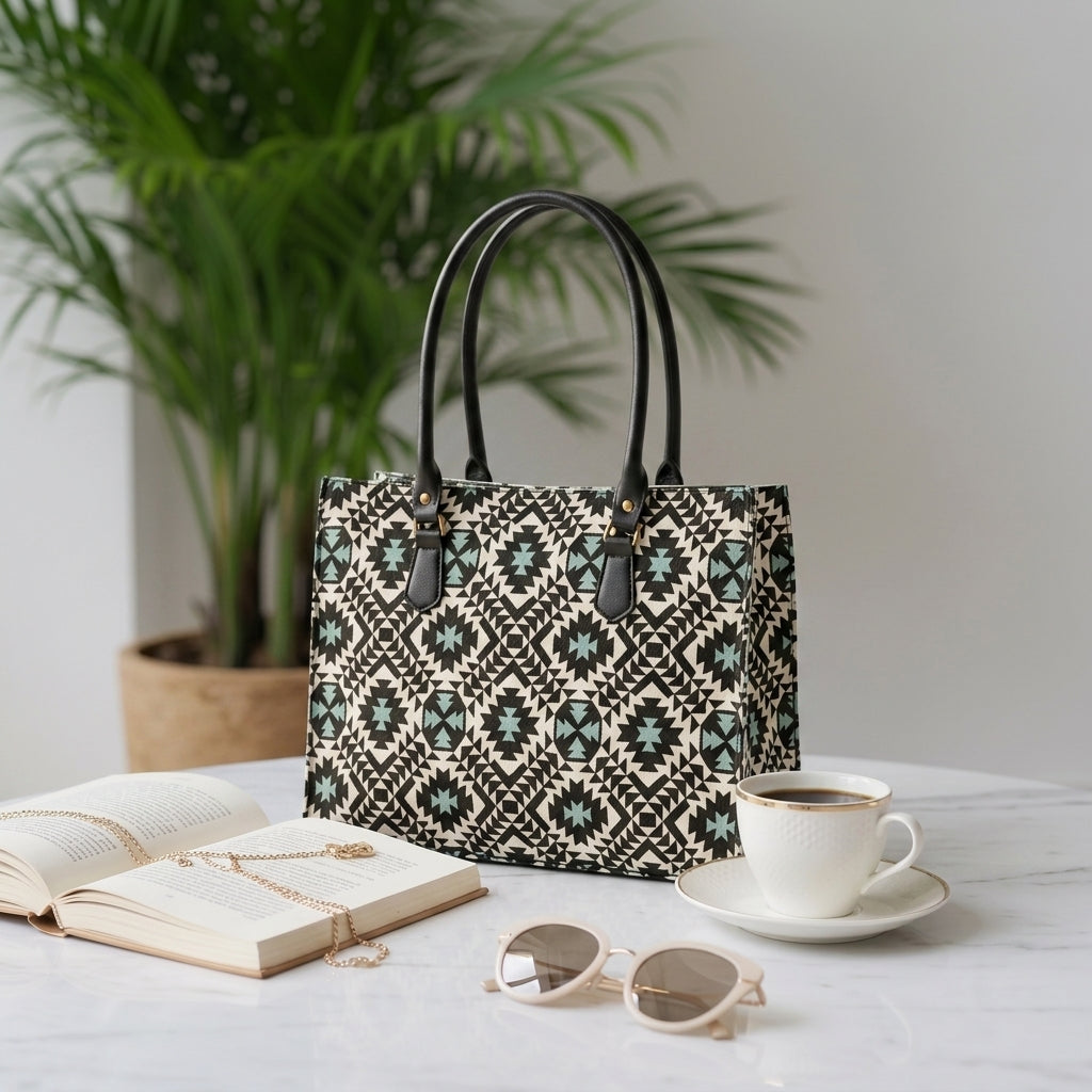 Modern Aztec Print Structured Tote Handbag