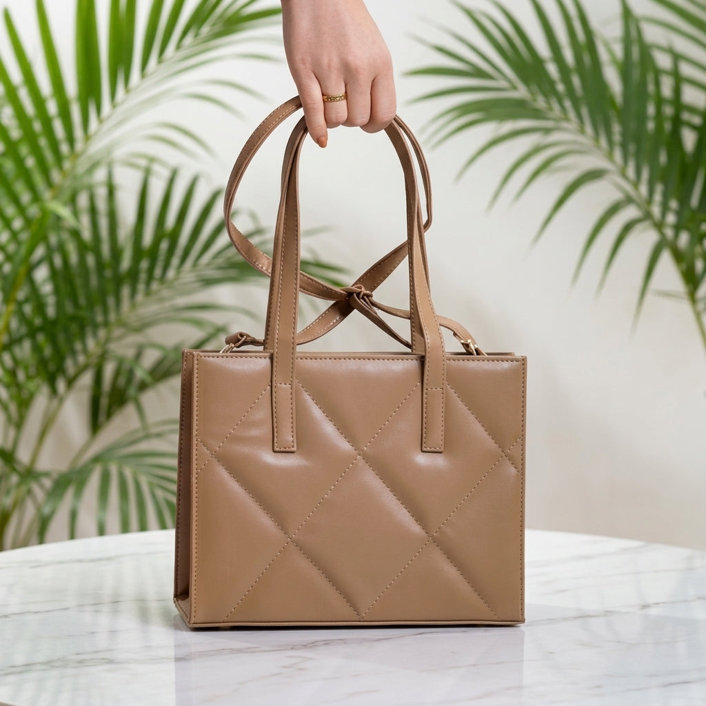 Quilted Structured Tote Handbag