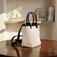 Classic Canvas Tote Handbag with Leather Handles